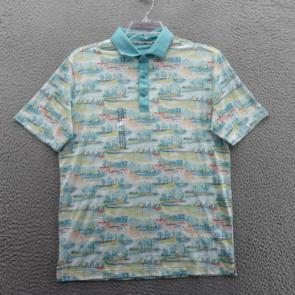 Walter Hagen Mens Clubhouse Country Club Polo Shirt Golf Course Print Small NEW